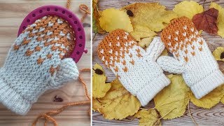 HOW TO KNIT LITTLE HEARTS MITTENS ON ROUND LOOM [upl. by Alakcim472]