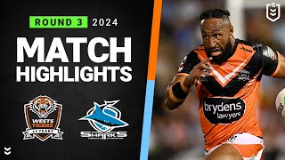 NRL 2024  Wests Tigers v Sharks  Match Highlights [upl. by Ettecul]