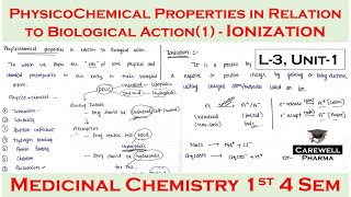 physicochemical properties in relation to biological action Part1  L3 U1  Medicinal Chem 1 [upl. by Rozanna]