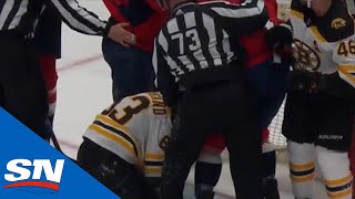 Brad Marchand Drops Brenden Dillon With Shot To Midsection After Scrum [upl. by Onailerua]