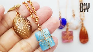 Pendant  Viking weaving  Stones without holes  Cabochon  How to make  Wire Jewelry  DIY 568 [upl. by Neyr]