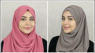 2 New Chiffon Hijab Tutorials  Muslim Queens by Mona [upl. by Nosmoht308]