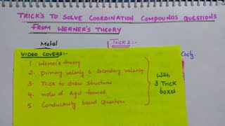 Tricks to solve coordination compounds Questions From Werners Theory [upl. by Yellat33]