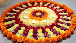 Easy Rangoli Design  Flowers Rangoli Making  DIY Rangoli [upl. by Eerej]