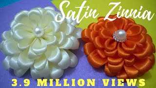 DIY Satin Zinnia Flower  Tutorial  MyInDulzens [upl. by Ativoj612]