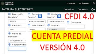 CUENTA PREDIAL CFDI 40 FACTURA VERSIÓN 40 arrendamiento [upl. by Ylrebme]