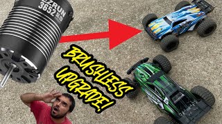 Cheap RC car BRUSHLESS MOTOR upgrade CRAZY Fast Holyton 9205E [upl. by Luanni45]