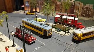 O scale trolley layout at The Shore Line Trolley Museum [upl. by Berriman693]