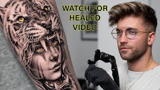 REALISTIC TIGER HEADDRESS TATTOO TIME LAPSE [upl. by Quartas]