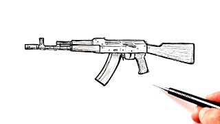 How to draw AK 47 Kalashnikov  Easy Drawing [upl. by Anyrb]