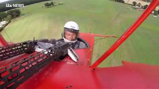 Replica Red Baron takes to skies  Watch the full flight  ITV News [upl. by Atterrol]