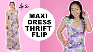 6 Maxi Dress Thrift Flip DIY Ruched Dress [upl. by Eixel]