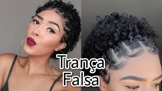 Penteado para cabelo curto cacheado  Como fazer trança fácil [upl. by Evatsug]