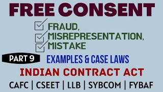 Fraud  Misrepresentation  Mistake  Free Consent  Indian Contract Act  Caselaws  Example [upl. by Eiser795]