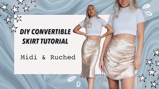 DIY RUCHED SKIRT amp DIY SILKY MIDI SKIRT  How to make a ruched skirt for beginners tutorial [upl. by Melmon23]