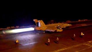 Aircraft Carrier  Night Flight Operations USS Theodore Roosevelt CVN 71 [upl. by Anauqes]