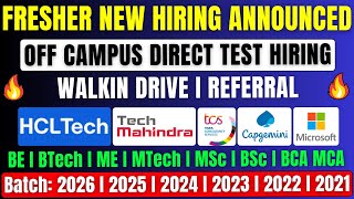 Capgemini Tech Mahindra TCS HCLTech New Hiring Announced  OFF Campus Drive 2026 2025 2024 Batch [upl. by Chemesh951]