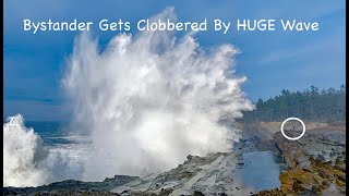 Massive Wave Explosion Clobbers Stormer Watcher  Shore Acres Oregon [upl. by Aluk149]