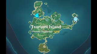 TSURUMI ISLAND Explore 100 Map  All Puzzle And All Bird Stone Location  Genshin impact [upl. by Piers]