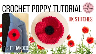 Crochet Poppy Tutorial  Right Handed [upl. by Auqinehs]