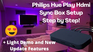 Philips Hue Play Hdmi Sync Box Setup Hue Sync App Light Demo Google Assistant and Tv Remote Setup [upl. by Evie]