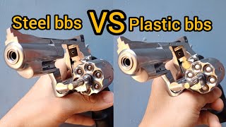 steel bbs VS plastic bbs on airsoft revolver wingun 708 [upl. by Estella]