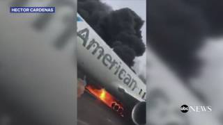 American Plane Fire  INSIDE the Plane Evacuation RAW VIDEO [upl. by Goodson]