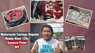 How to repaint motorcycle fairings  Honda Wave 125s  Samurai Paint  DIY painting [upl. by Kasper]