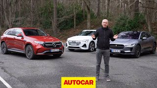 Audi etron Sportback vs Jaguar iPace vs Mercedes EQC review  Luxury SUVs headtohead  Autocar [upl. by Ahsiela87]