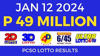 Lotto Result January 12 2024 9pm PCSO [upl. by Decrem499]