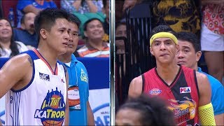 Arwind Santos and Jericho Cruz clash on the court  PBA Philippine Cup 2018 [upl. by Howlond]