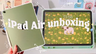 iPad Air 4 green 2021 unboxing🍎 64 gb  Apple Pencil  accessories 📦 aesthetic amp ASMR [upl. by Honoria]