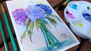 How To Paint Hydrangea Flowers Beginner Watercolor Tutorial [upl. by Etterual]