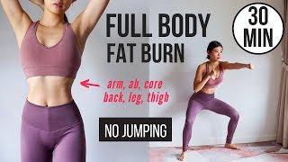 30 min Full Body Fat Burn HIIT NO JUMPING  Ab Core Arm Back Leg Thigh amp Cardio  Emi [upl. by Ahsuoj]