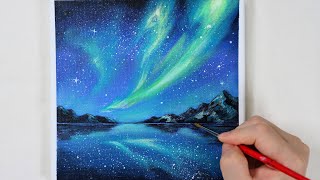 Northern Lights Aurora  Easy acrylic painting for beginners  PaintingTutorial  Painting ASMR [upl. by Rowney]