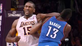 Metta World Peace elbows James Harden HD [upl. by Halsted238]