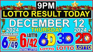 Lotto Result Today 9pm December 12 2024 PCSO [upl. by Eilahtan850]