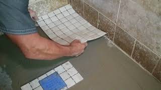 Mosaic tile installation in shower by tile man mike [upl. by Adaiha]