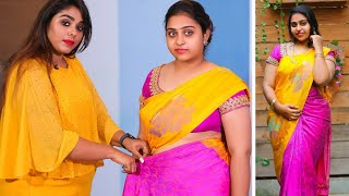 பட்டு புடவையில் ஒல்லியாக தெரிய இதை try பண்ணுங்க  Fast and Easy Saree Draping tutorial in Tamil [upl. by Nealey]