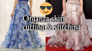 Organza fabric skirt cutting amp stitching in easy way [upl. by Bonnibelle119]