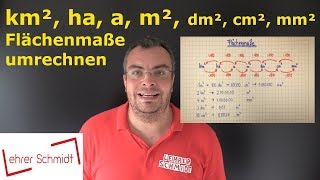 Maßeinheiten umrechnen  Flächenmaße  km² ha a m² dm² cm² mm²  Lehrerschmidt [upl. by Tsiuqram]