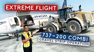 EXTREME FLIGHT  Nolinor B737200 Combi Gravel Strip Operation [upl. by Repard]