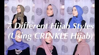 Simple Hijab Style  7 styles using crinkle hijab [upl. by Aimar]