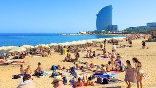 BARCELONA BEACH WALK along Barceloneta Beach Promenade  Spain [upl. by Nelleh]