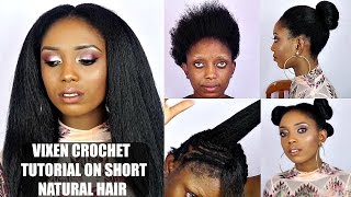 Vixen Crochet Braids Tutorial On Short Natural Hair [upl. by Oshinski]