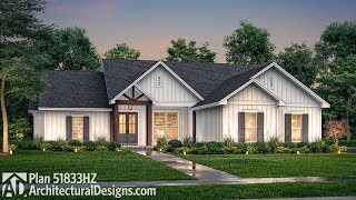 OneStory Modern Craftsman Ranch House Plan 51833HZ Virtual Tour w Interiors [upl. by Llyrrad]