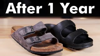 1 YEAR LATER  Birkenstock Arizona EVA amp Leather Soft Bed ComparisonReview [upl. by Neela]