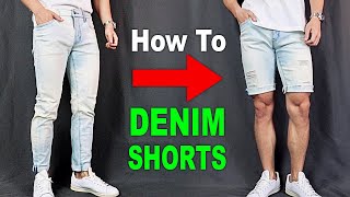 HOW TO TURN JEANS INTO SHORTS  DIY Denim Shorts Tutorial [upl. by Harbird937]