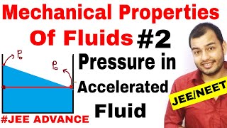 Class 11 chap 10  Fluids 02  Variation Of Pressure in an Accelerated Fluid JEE MAINS  NEET [upl. by Garneau726]