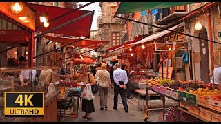 Palermo Walking Tour Around Historic Ballarò Market Typical Noises Of The City [upl. by Aniarrol]